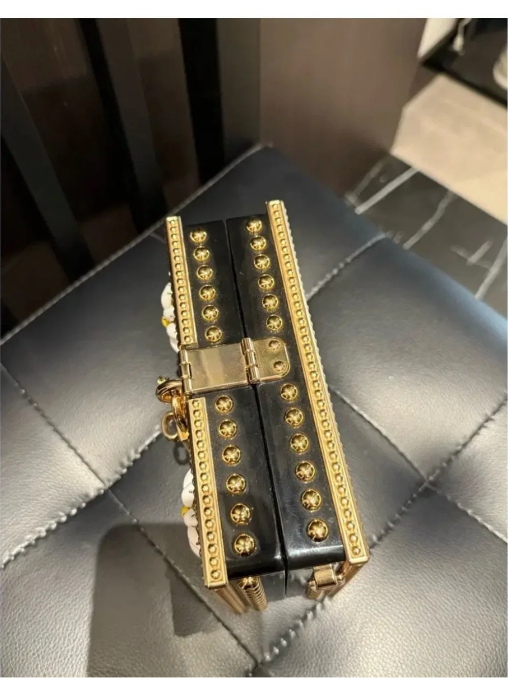 Dolce & Gabbana Gold Floral Daisy Box Clutch - Black/White/Yellow